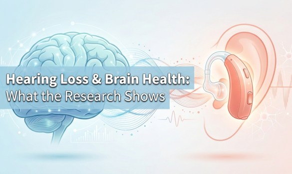 Illustration showing the connection between hearing loss and brain health with medical design
